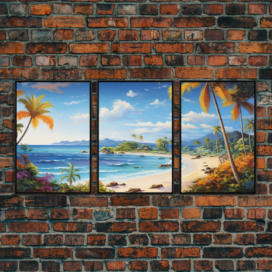 Ocean Wall Art, Beach Wall Art, Tropical Print, Palm Trees, Canvas Print, Wall Art, 3 Piece Wall Art, Bedroom Prints, Apartment Wall Decor