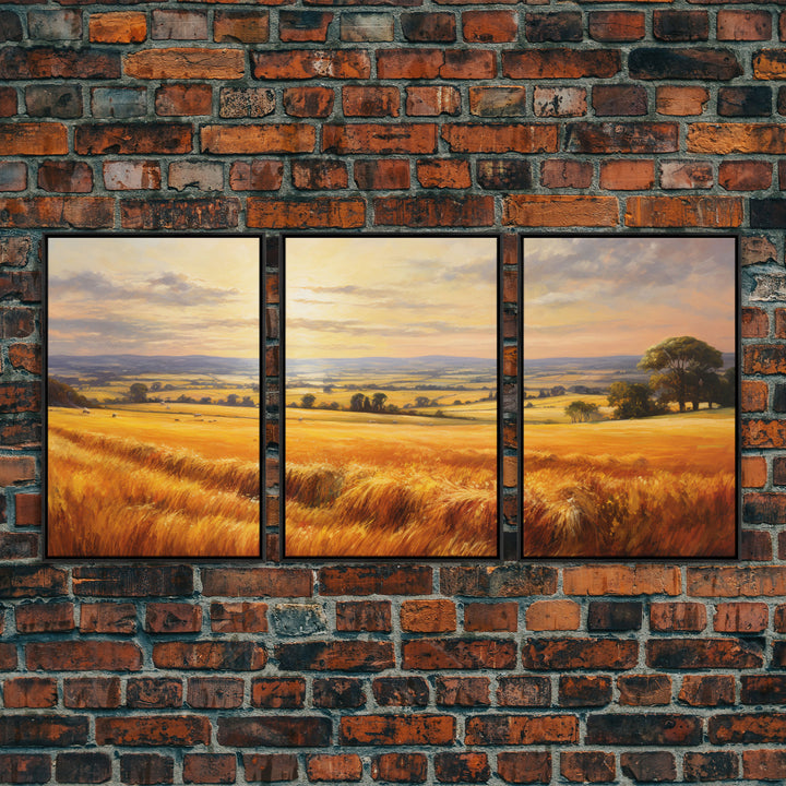 Countryside Wall Art, Wheat Field Art Print, Landscape Wall Art, Countryside Art, Canvas Print, Wall Art, 3 Piece Wall Art, Dorm Room Art