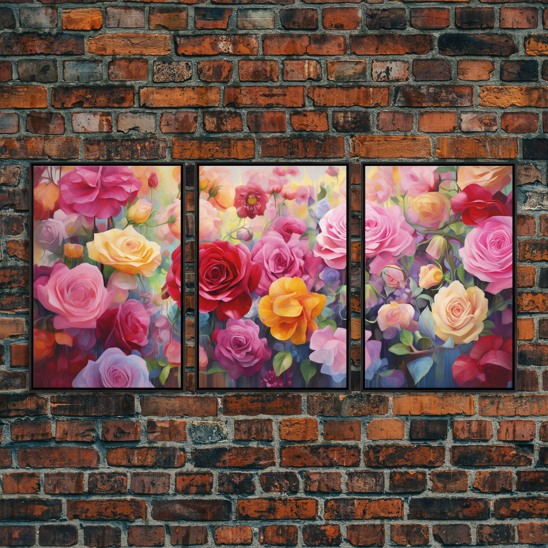 Roses, Flower Wall Art, Floral Print, Canvas Print, Set Of 3 Prints, Wall Art, 3 Piece Wall Art, Southern Decor, Living Room Wall Art