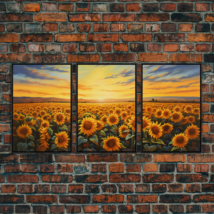 Wildflower Wall Art, Spring Decor, Sunflowers Wall Art, Canvas Print, Set Of 3 Prints, Wall Art, 3 Piece Wall Art, Southern Wall Art