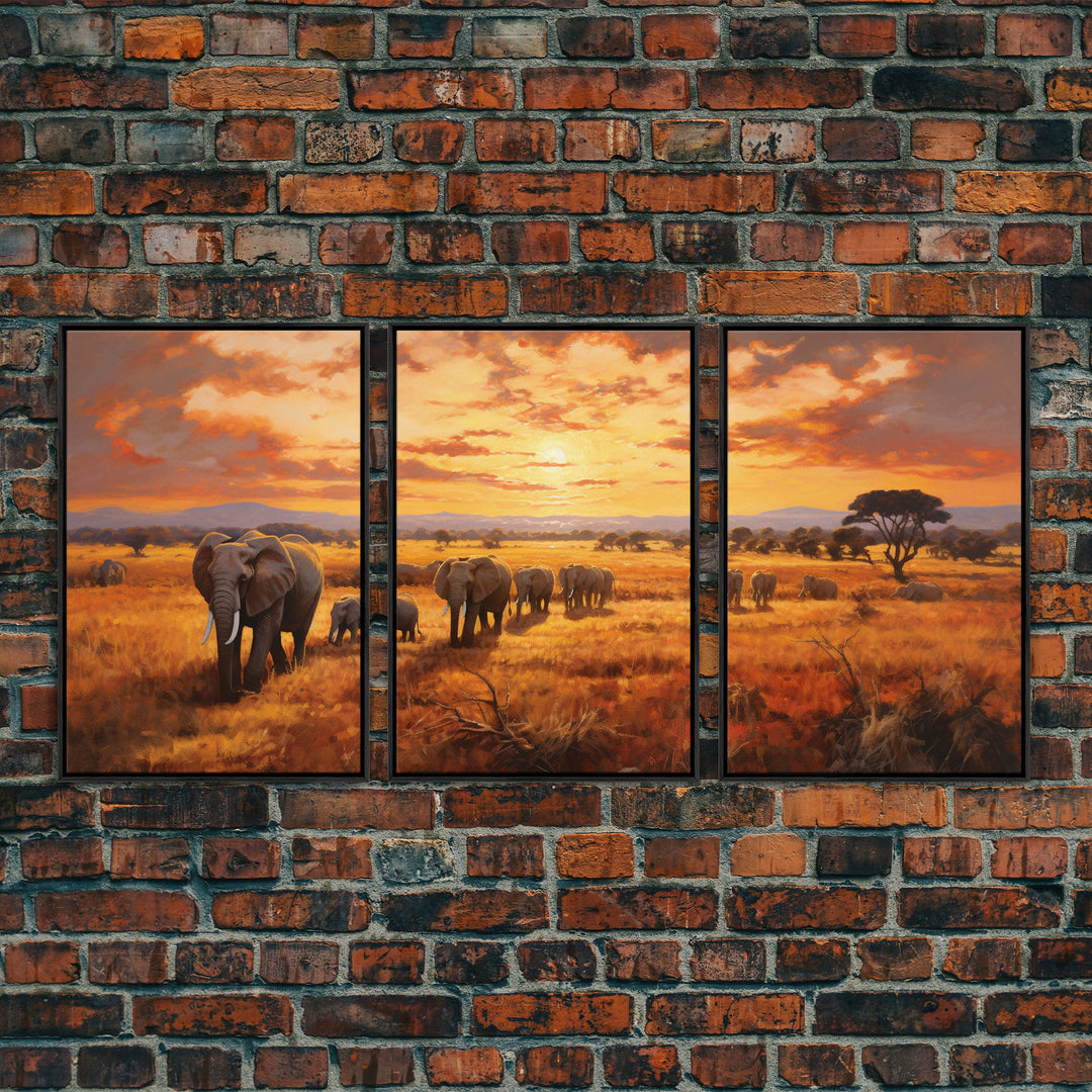 Elephant Print, Animal Wall Art, Sunset Print, Canvas Print, Wall Art, 3 Piece Wall Art, Nature Print, Retirement Gifts, Modern Office Art