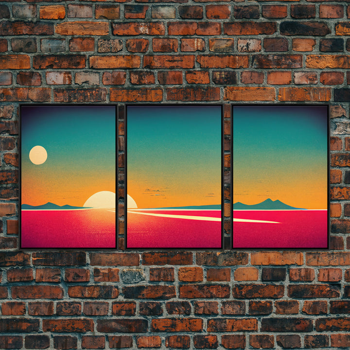 Art Deco Sunset, 3 Piece Wall Art, Ready To Hang Canvas Print, Cool Unique Living Room Wall Art Decor