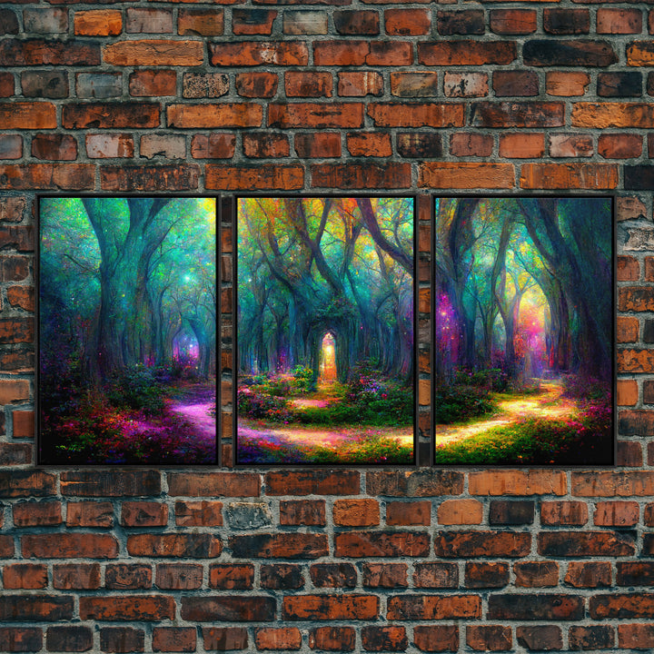 Fantasy wall art, canvas print, magical forest, fantasy landscape art, 3 Piece Wall Art, Ready To Hang Canvas Print