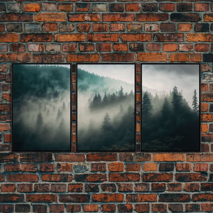 3 piece Misty forest Fog wall art Foggy forest Farmhouse decor Foggy landscape Forest canvas print Multi panel canvas Trendy wall decor