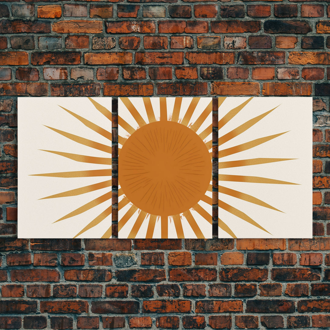 Glamorous Sunburst Wall Art, Art Deco, Framed Canvas Print, Starburst Print, Atomic Age Art, Gold Sun Art, Wall Decor, Home Decor