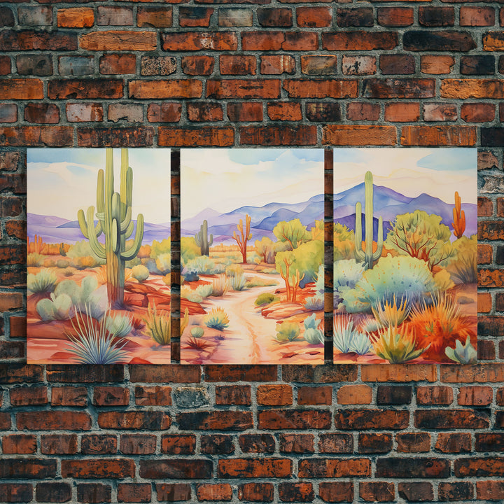 Southwestern Desert Landscape 3 Piece Canvas Prints, Painting, Minimalist Art, Decor, Wall Decor, Wallpaper, Midcentury Modern Western Decor