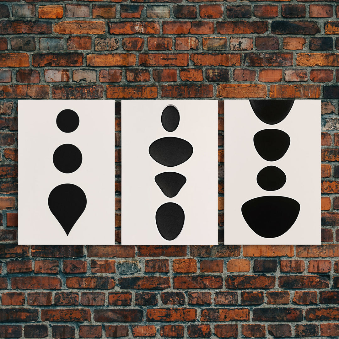 3 Piece Framed Canvas Wall Art Abstract Geometric Shapes, Triptych Wall Decor, Cool Kitchen Art, Above Sofa Art, Unique Art