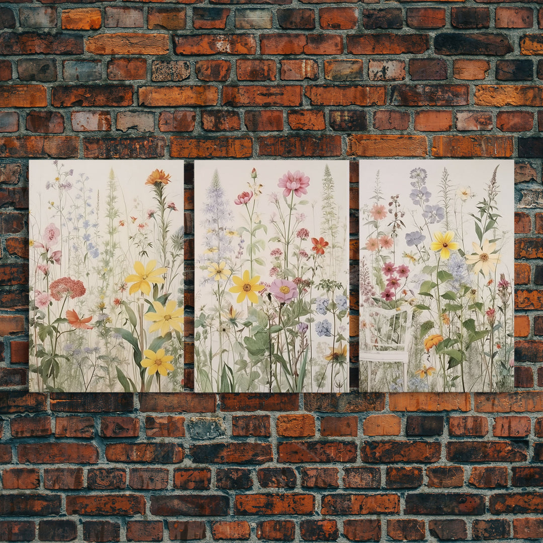 Framed Canvas Wall Art Set, Watercolor Wildflowers Floral Botanical Prints, Minimalist Modern Art Boho Wall Decor, Flower Art, Nursery Decor