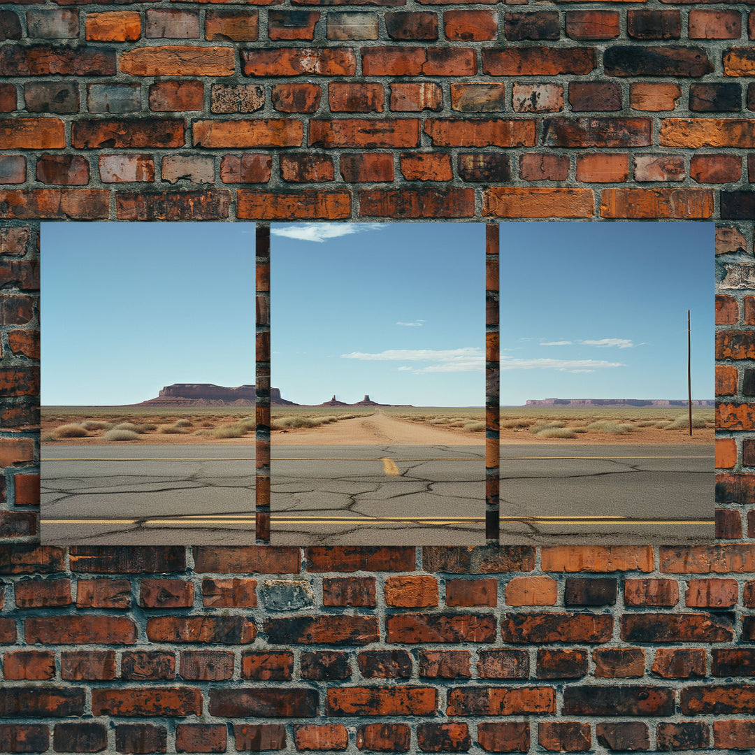 Historic Route 66 Photography 3 Piece Print, Framed Canvas Art, Blue Skies Over Arizona Route 66 Wall Decor, Wall Art