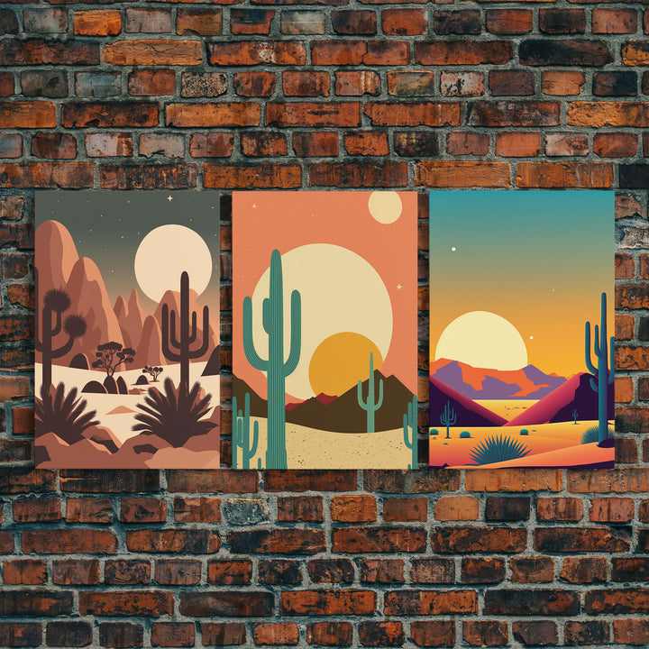 Arizona Desert Landscape, Framed Canvas Print Set, 3 Piece Wall Art, Brown Sepia Art, Mountains Wall Art, Office Wall Art