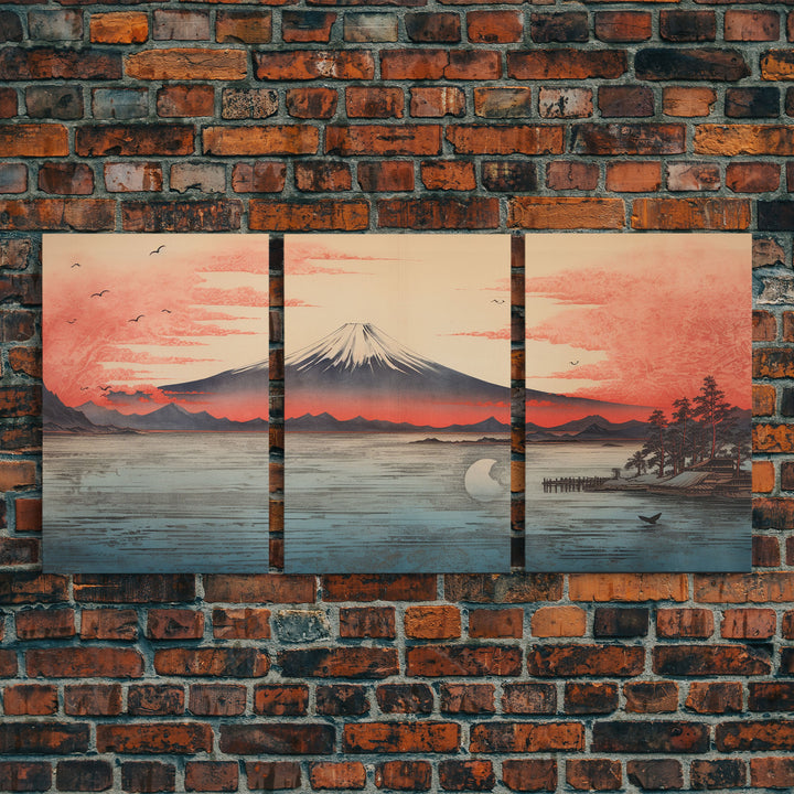 Volcano Print,  Asian Art, Japanese Wall Art, Canvas Print, Wall Art, 3 Piece Wall Art, Office Decor, Beach House Wall Decor, Office Art