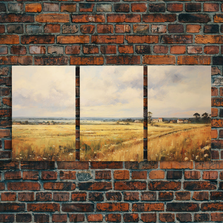 Wheat Field Art Print, Landscape Wall Art, Countryside Art, Canvas Print, Wall Art, 3 Piece Wall Art, Boys Bedroom Decor, Country Wall Art