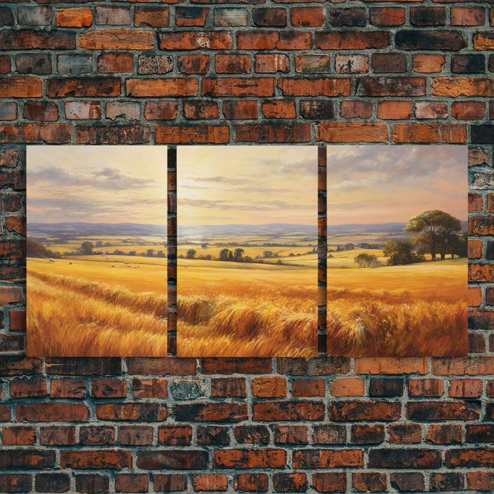 Countryside Wall Art, Wheat Field Art Print, Landscape Wall Art, Countryside Art, Canvas Print, Wall Art, 3 Piece Wall Art, Dorm Room Art