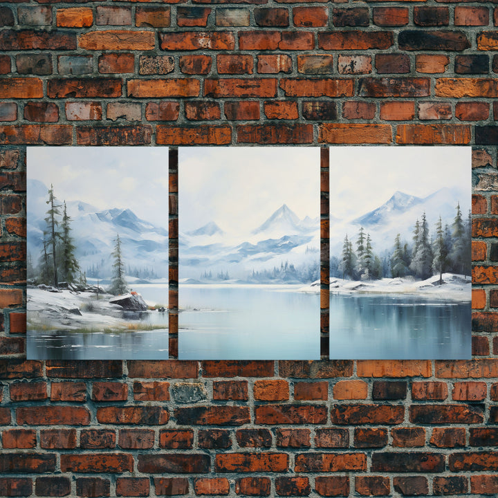 Winter Wall Decor, Lake Wall Art, Mountains Art, Canvas Print, Butterflies, Wall Art, 3 Piece Wall Art, Home Office Art, Camper Wall Decor