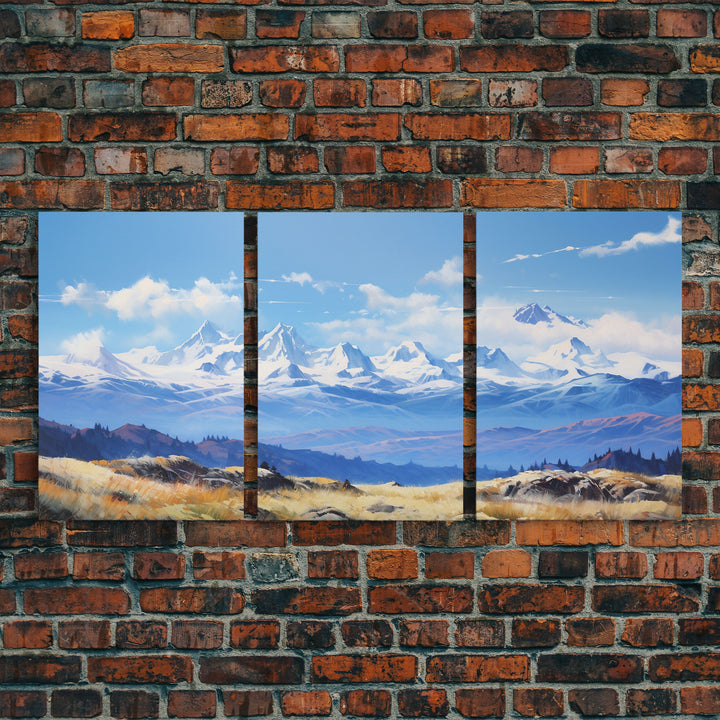 Framed Rocky Mountains 3 Piece Canvas Prints, Rockies Painting, Mountain Landscape Oil Painting, Large Wall Art, Centerpiece Art