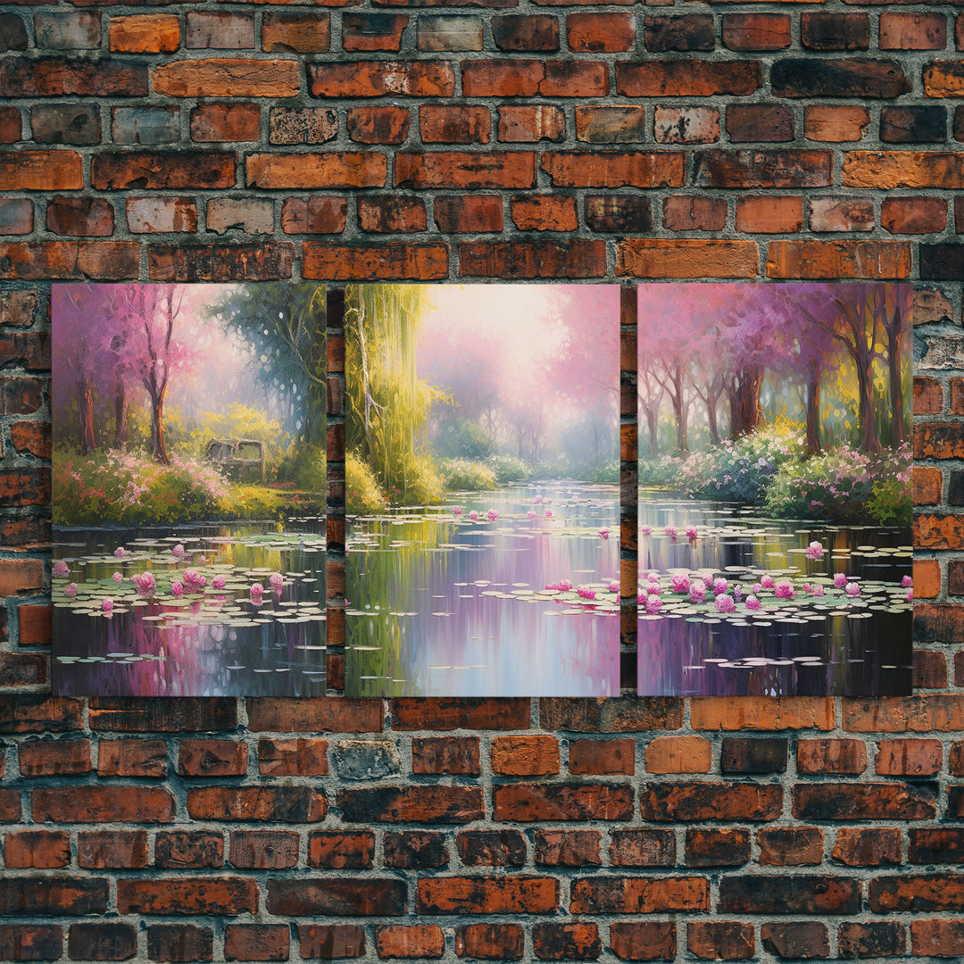 Zen Wall Art,  Lake Wall Art, Lotus Print, Canvas Print, Set Of 3 Prints, Wall Art, 3 Piece Wall Art, Dining Room Decor, Home Decor Prints