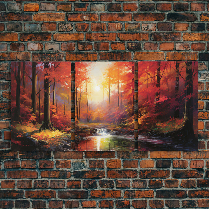 Fall Wall Art, Fall Forest, Forest Print, Sunset, Canvas Print, Set Of 3 Prints, Wall Art, 3 Piece Wall Art, Farmhouse Art, Bookshelf Decor