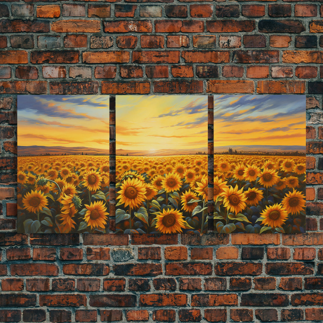 Wildflower Wall Art, Spring Decor, Sunflowers Wall Art, Canvas Print, Set Of 3 Prints, Wall Art, 3 Piece Wall Art, Southern Wall Art