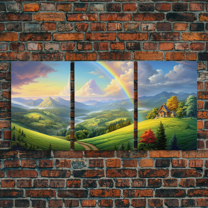 Rainbow Wall Art, Valley Wall Print, Mountains Wall Art, Canvas Print, Wall Art, 3 Piece Wall Art, Living Room Prints, Bedroom Teen Girl Art