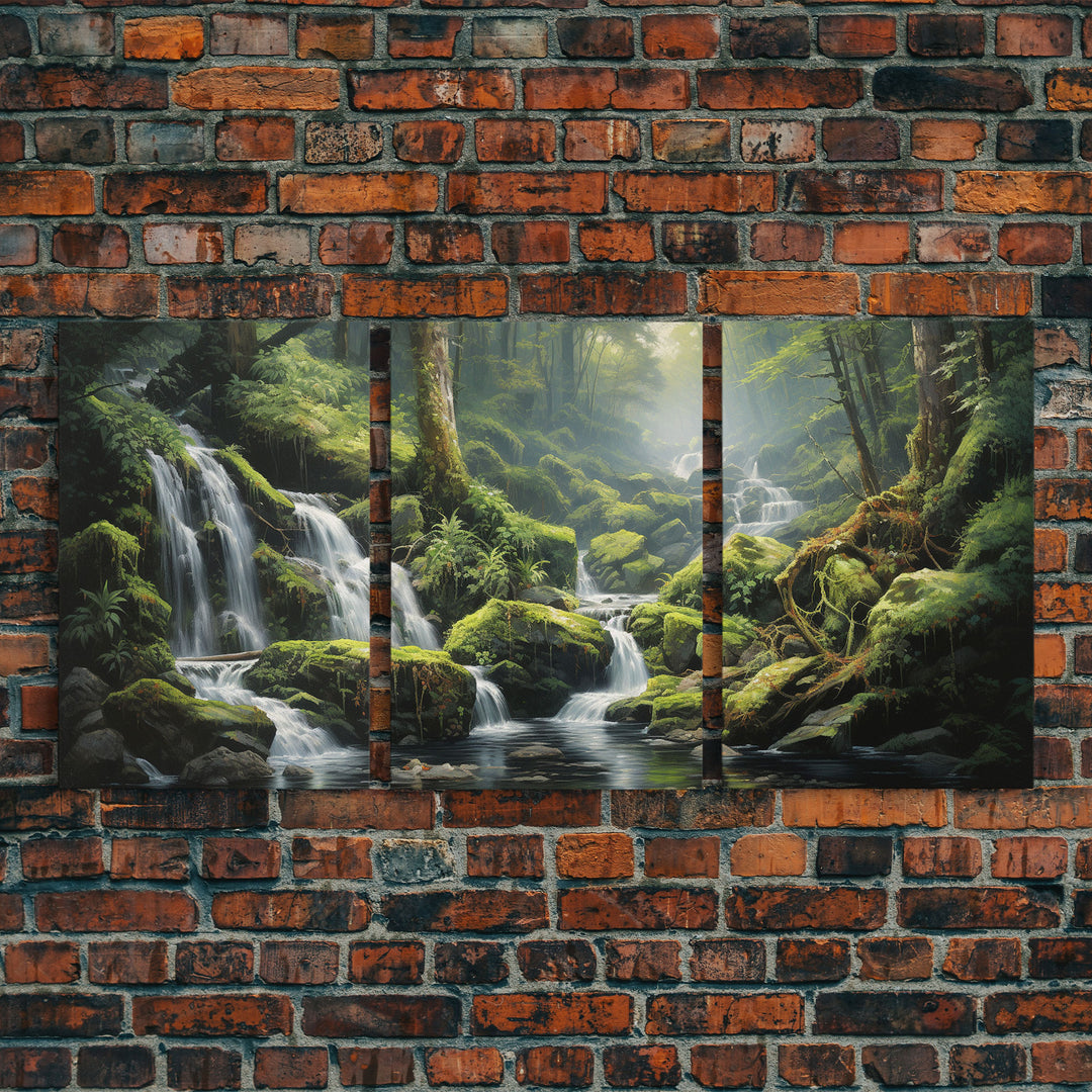 Waterfalls Wall Art, Forest Wall Print, Nature Print, Landscape Art, Canvas Print, Wall Art, 3 Piece Wall Art, Family Gift, Bookshelf Decor