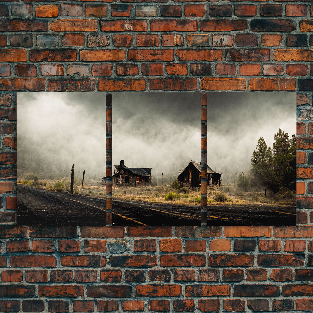 Abandoned Ghost Town, Wild America, 3 Piece Wall Art, Ready To Hang Canvas Print, Cool Living Room Wall Art Decor