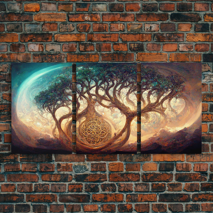 Yggdrasil Tree of Life, Nordic Viking Fantasy Art, Ready To Hang Canvas Print, Cool Living Room Wall Art Decor