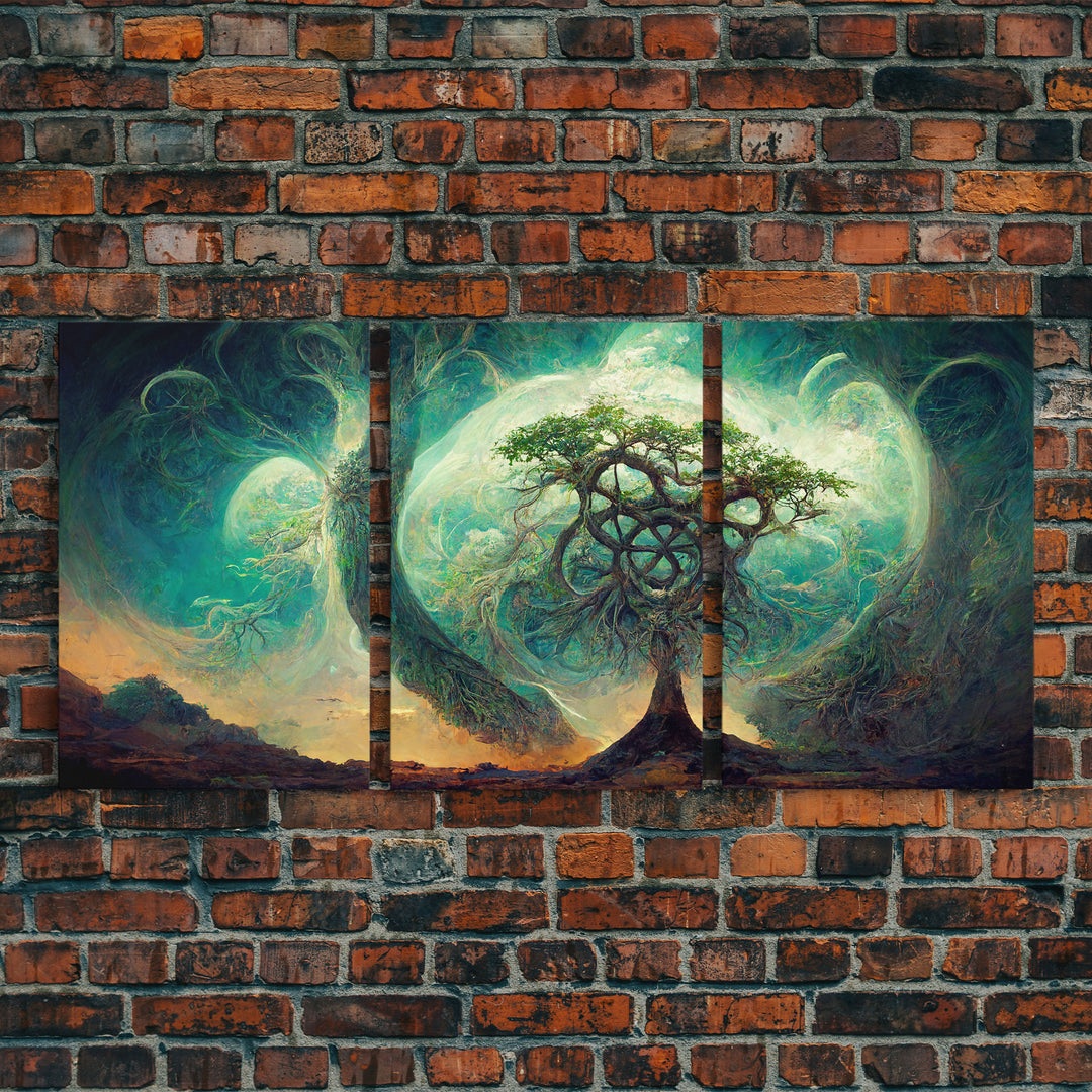 Yggdrasil Tree of Life, Nordic Viking Fantasy Art, Ready To Hang Canvas Print, Cool Living Room Wall Art Decor