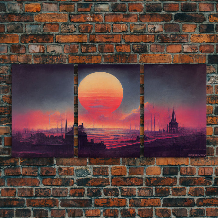 Haunted Sunset, Spooky Halloween Art, Gloomy Wall Decor, 3 Piece Canvas Decor, 3 Piece Wall Art, Ready To Hang Canvas Prints