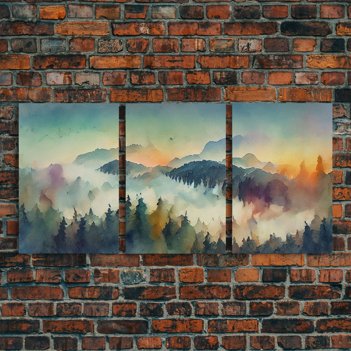 Dramatic Watercolor Sunset Landscape Abstract, Landscape Art, 3 Piece Canvas Decor, 3 Piece Wall Art, Ready To Hang Canvas Prints, Colorful