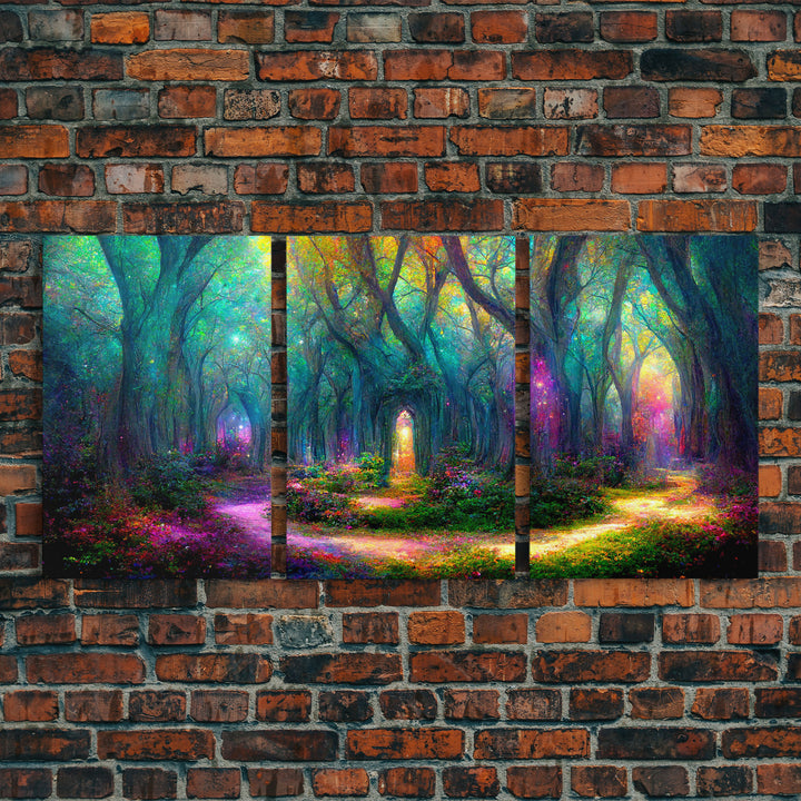 Fantasy wall art, canvas print, magical forest, fantasy landscape art, 3 Piece Wall Art, Ready To Hang Canvas Print