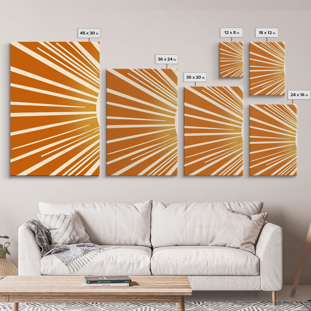 Sun Print Set Of 3, Framed Canvas Prints, Boho Minimalist Midcentury Modern Wall Art, Geometric Sun Print, Nursery Boho Style Decor Triptych