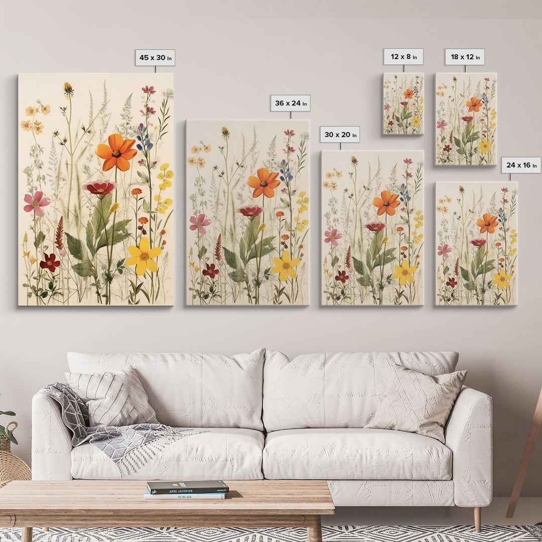 Framed Canvas Wall Art Set, 3 Piece Art, Watercolor Wildflowers Floral / Botanical Print, Minimalist Wall Art, Boho Decor, Colorful Art