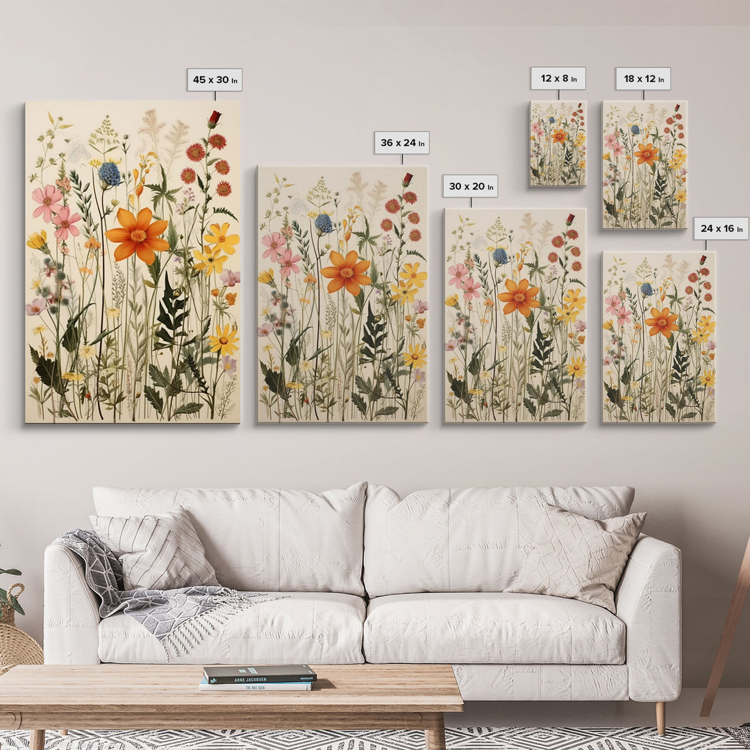 Boho Framed Canvas Wall Art Set, 3 Piece Art, Watercolor Wildflowers Floral / Botanical Print, Minimalist Wall Art, Boho Decor, Colorful Art