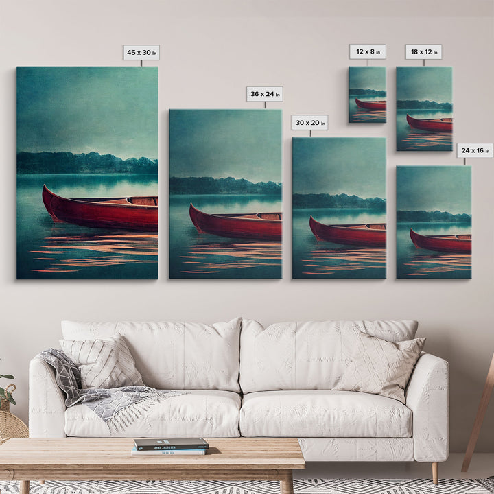 Skiff on the lake, Abandoned canoe, lake house art, 3 piece canvas, 3 piece wall art, cool unique living room art