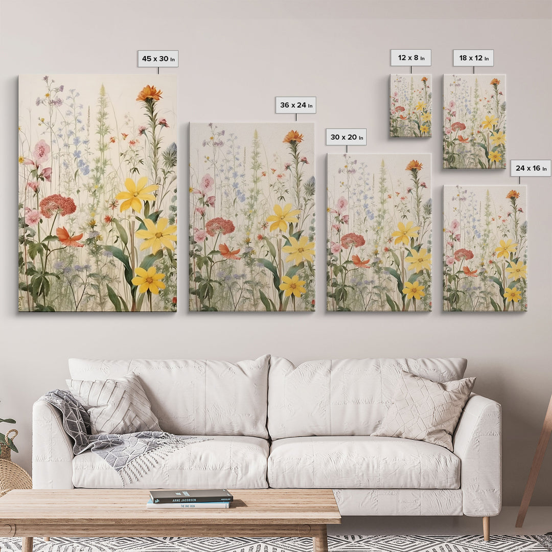 Framed Canvas Wall Art Set, Watercolor Wildflowers Floral Botanical Prints, Minimalist Modern Art Boho Wall Decor, Flower Art, Nursery Decor