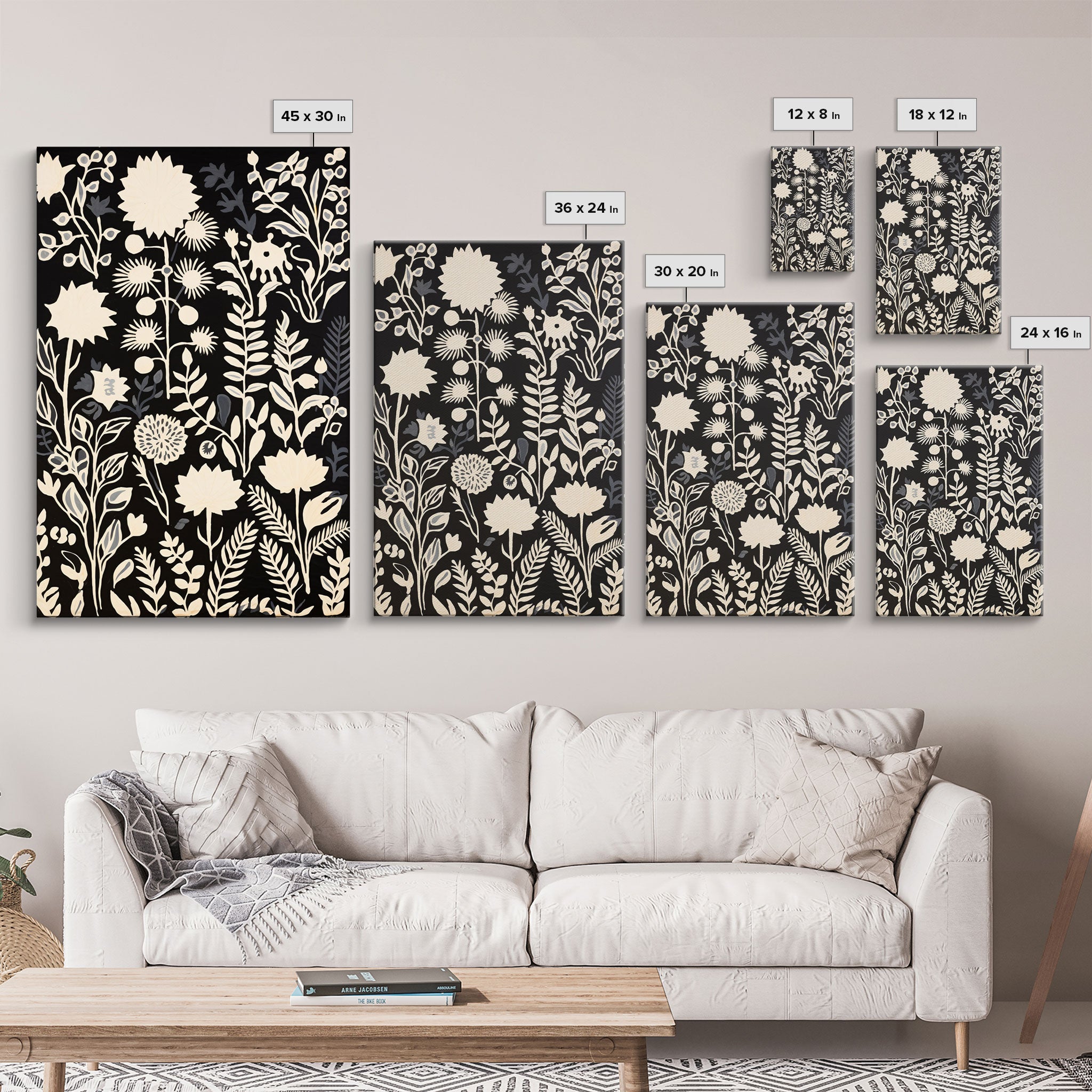 Boho Style Framed Wall Art 3 Panel Set, Abstract Floral Botanical Prints, Minimalist Midcentury Modern Art, Boho Wall Decor