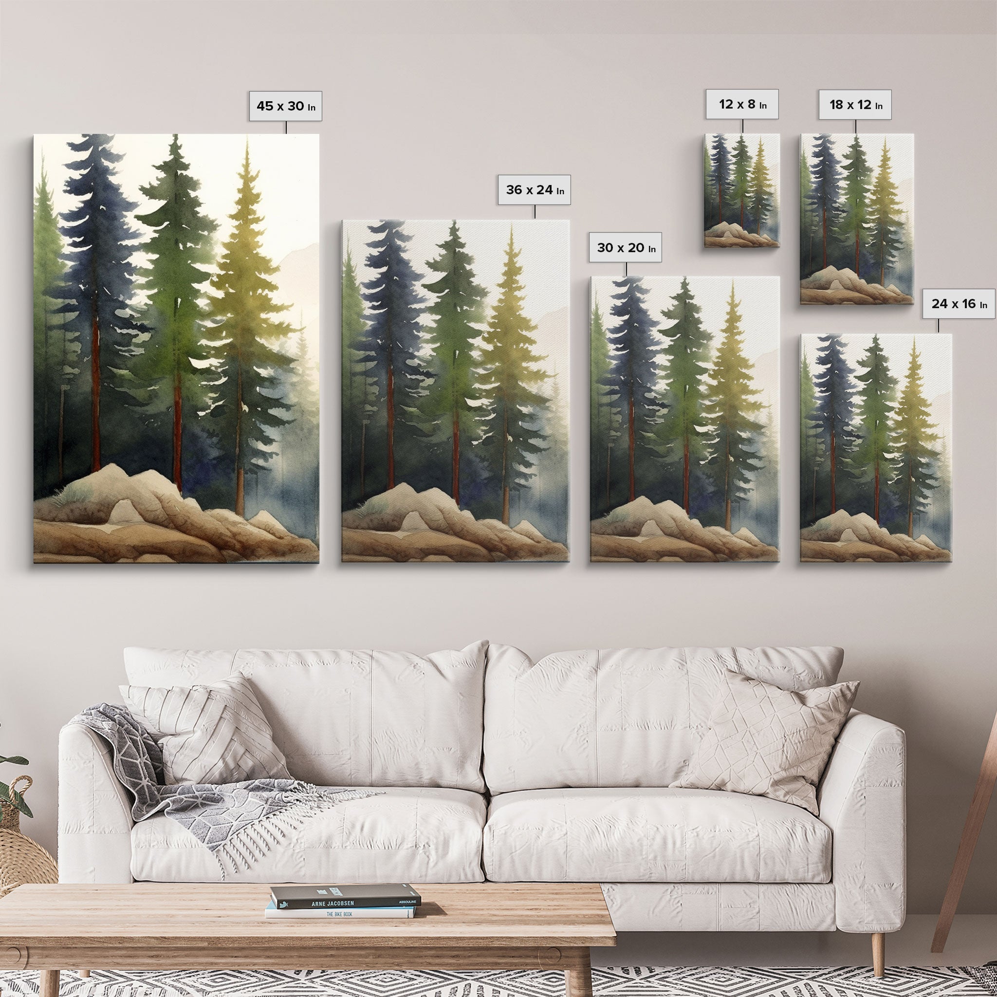 3 Panel Framed Canvas Print Wall Art Set of 3 Emerald Green Mountain Forest Lake Landscape Minimalist Modern Art Nature Wall Decor Pine Tree