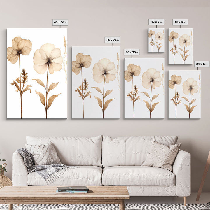 Boho Style Minimalist Farmhouse 3 Piece Wall Art, White Background Wildflowers, Botanical Floral Art, Rustic Chic Decor