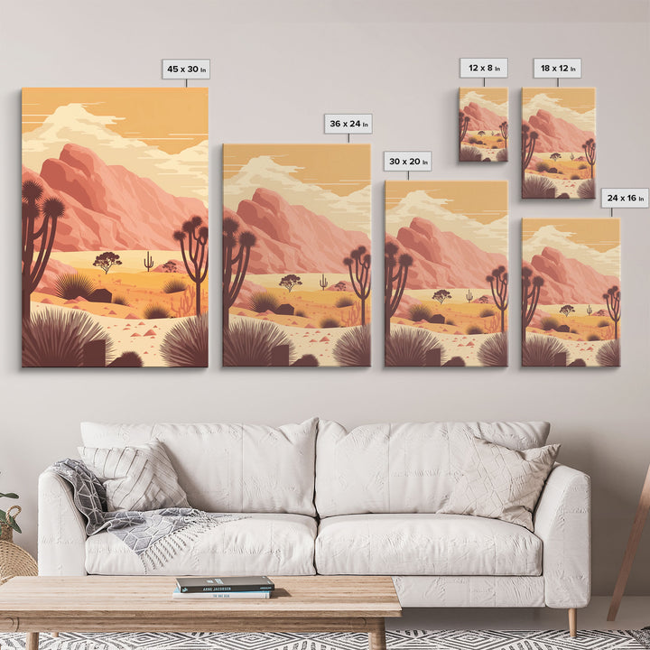 Abstract Cactus Desert Print Set of 3 Prints, Boho Decor, Desert Sun Moon Wall Art, Terracotta Blush Black Art, Framed Canvas