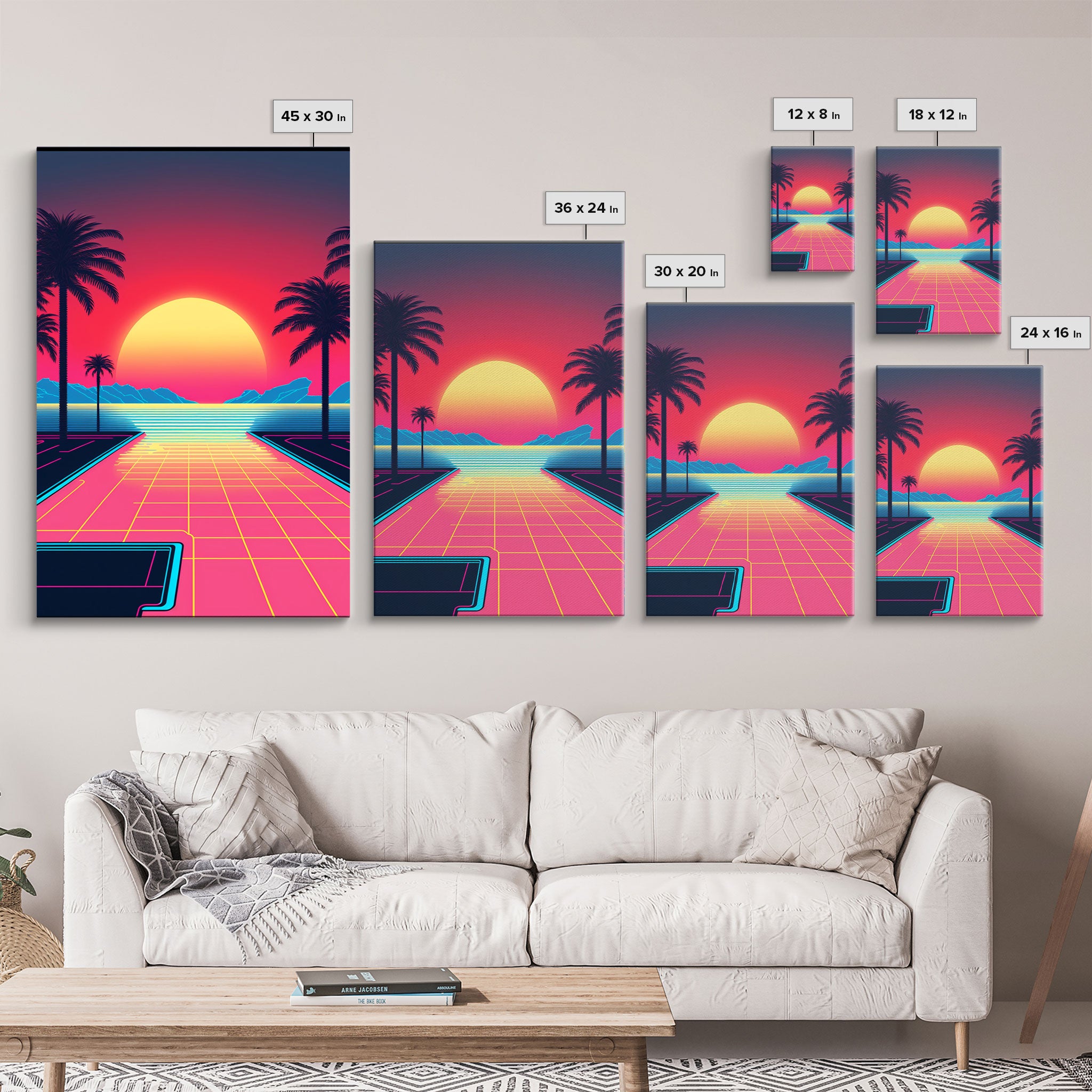 Retro 80s Style Art, 3 Panel Framed Canvas Prints, Canvas Wall Art, Synthwave / Vaporwave Aesthetic Retro Style Wall Art