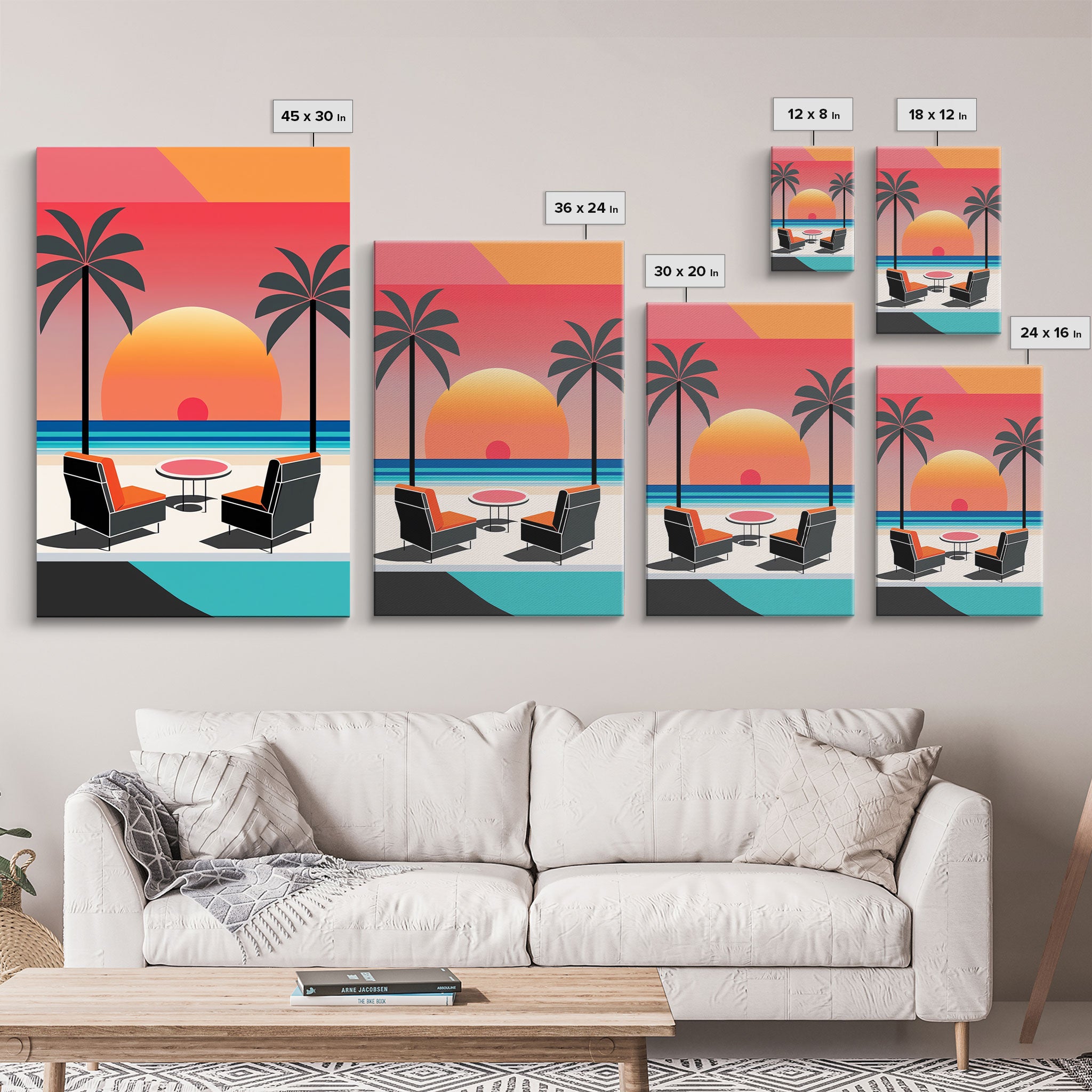 Vaporwave Aesthetic Wall Art Framed Canvas, Set of 3 Framed Canvas, Tropical Decor, Travel Posters, Original Art Framed Canvas