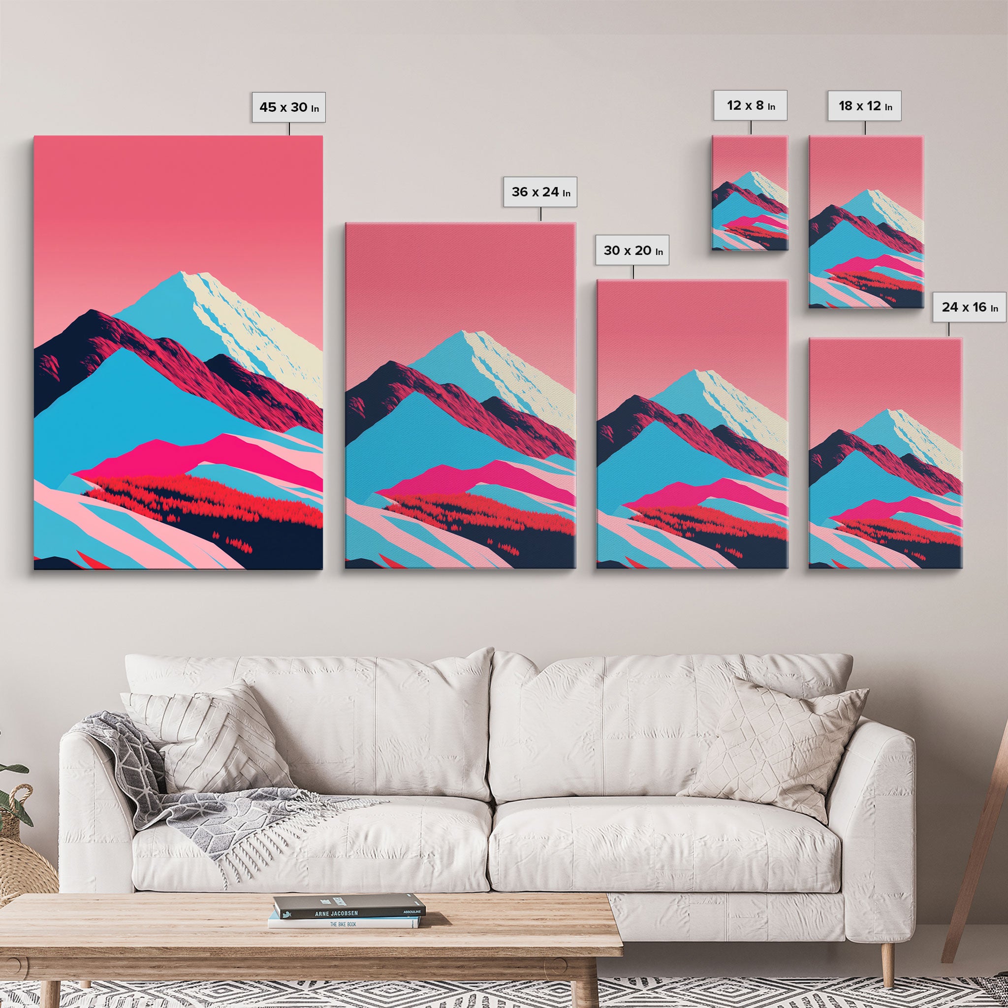 Minimalist Midcentury Wall Art, Framed Canvas Prints, 3 Piece Wall Art, Abstract Art, Modern Wall Decor, Mountain Landscape