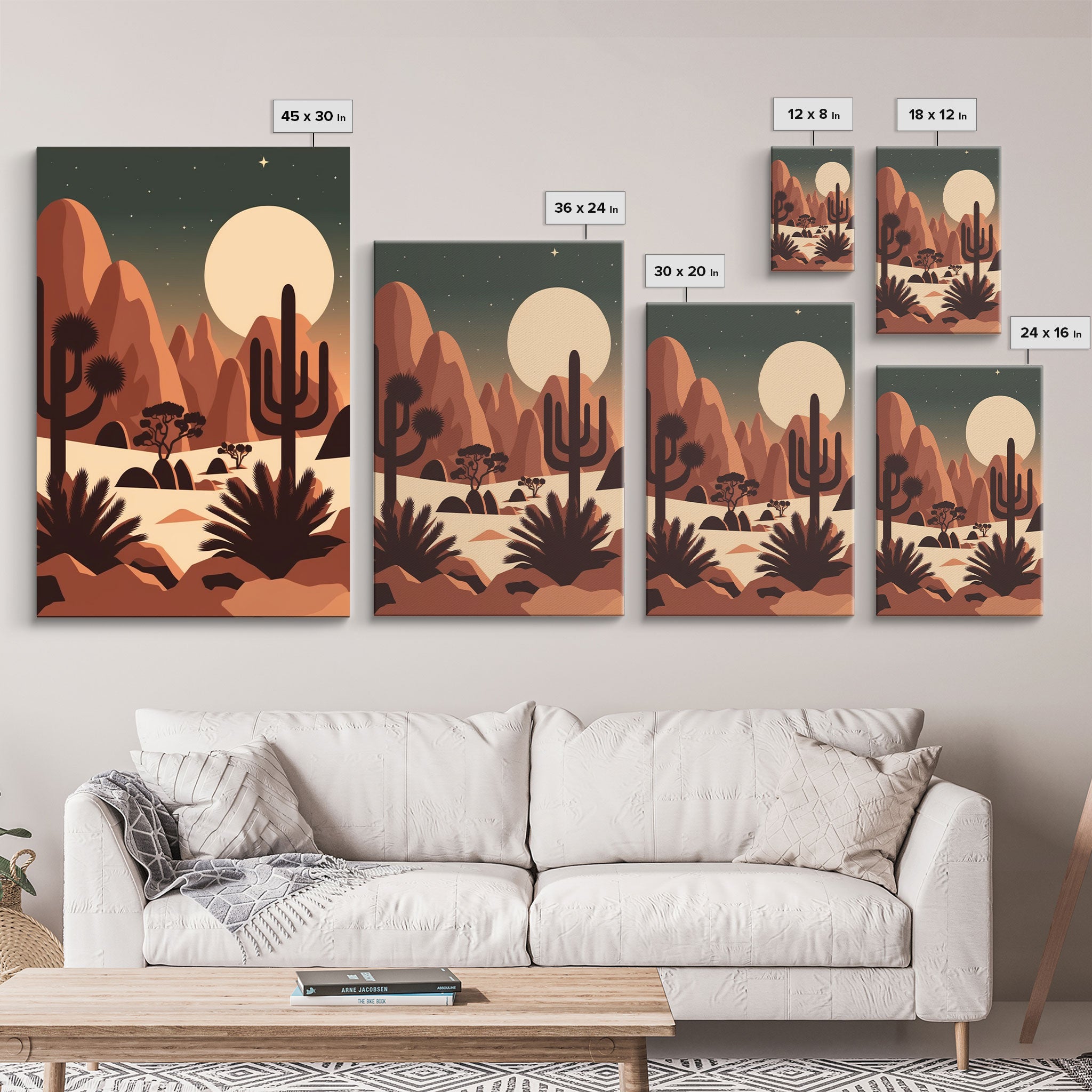 Arizona Desert Landscape, Framed Canvas Print Set, 3 Piece Wall Art, Brown Sepia Art, Mountains Wall Art, Office Wall Art