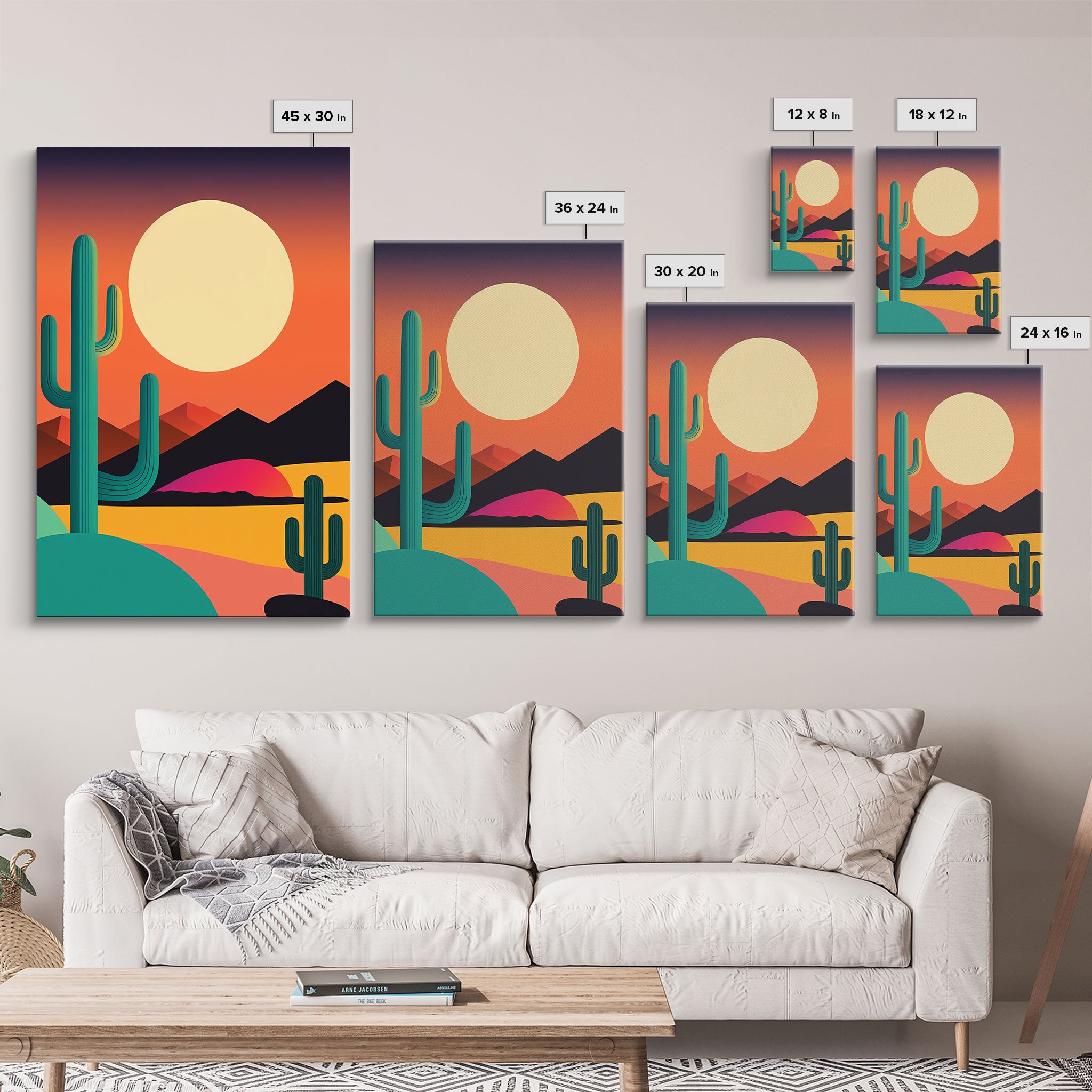 Desert Art, Desert Prints, Trendy Wall Prints, Framed Canvas Art, 3 Piece Wall Prints, Southwestern Decor, Primitive Cactus Art, Arizona Art