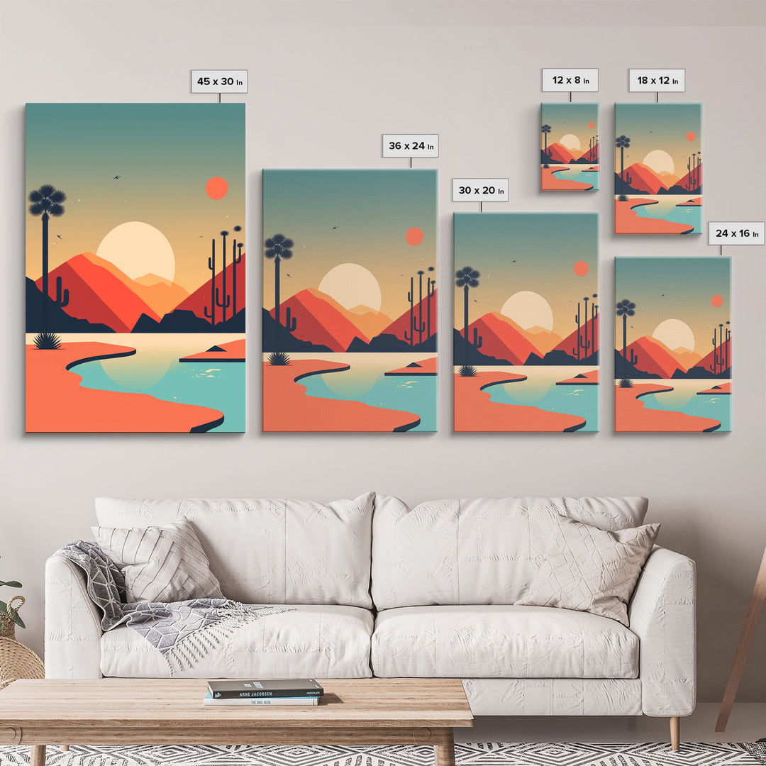 Midcentury Modern Architecture Art, Framed Canvas Prints, Retro Style Retrowave Art, 3 Panel Canvas, 3 Piece Art Set, Sunset Art