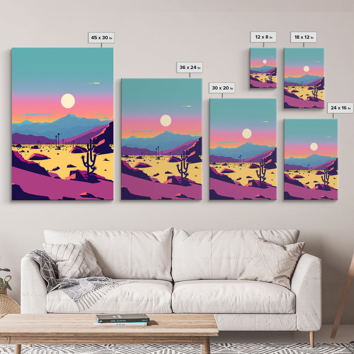 Desert Canvas Prints Set of 3, Arizona Desert 3 Panel Wall Art, Retro Boho Desert Art Print, Nature Gallery Wall Set, Large Framed Wall Art