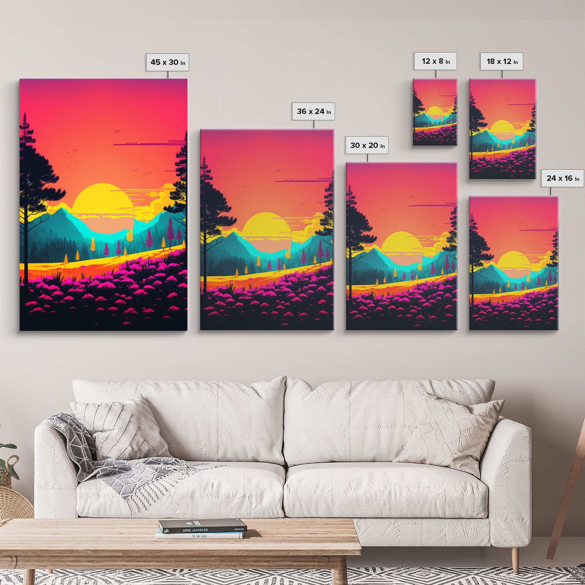 Retro Synthwave Style 80s Vibes Art, 3 Panel Canvas, Triptych Art, Framed Canvas Prints, Sunset, Pink Hues, Pastel Art, Vaporwave Decor