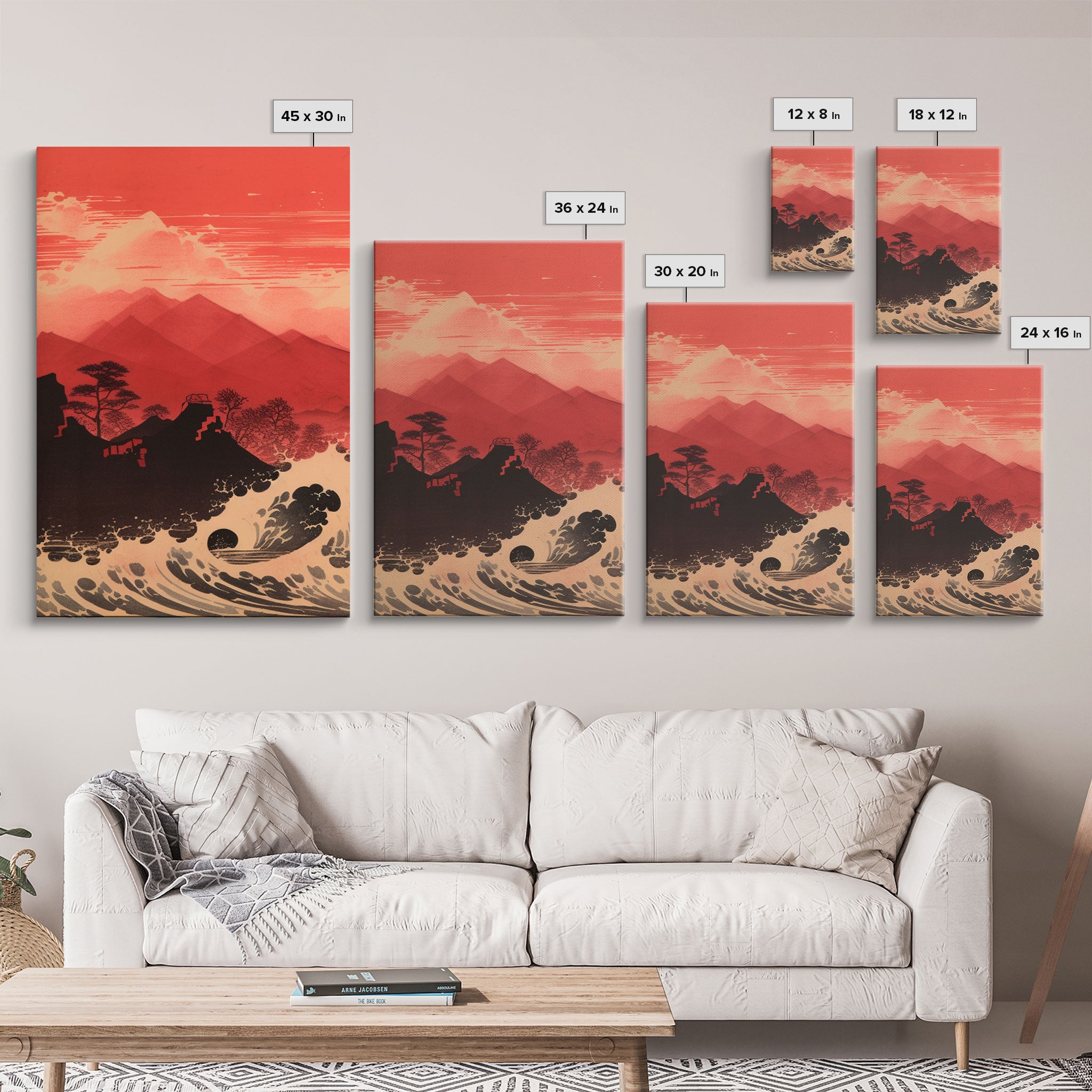 Ocean Wall Art, Ocean Waves, Mountains Print, Sunset Print, Canvas Print, Wall Art, 3 Piece Wall Art, Retro Wall Decor, Seascape Wall Art