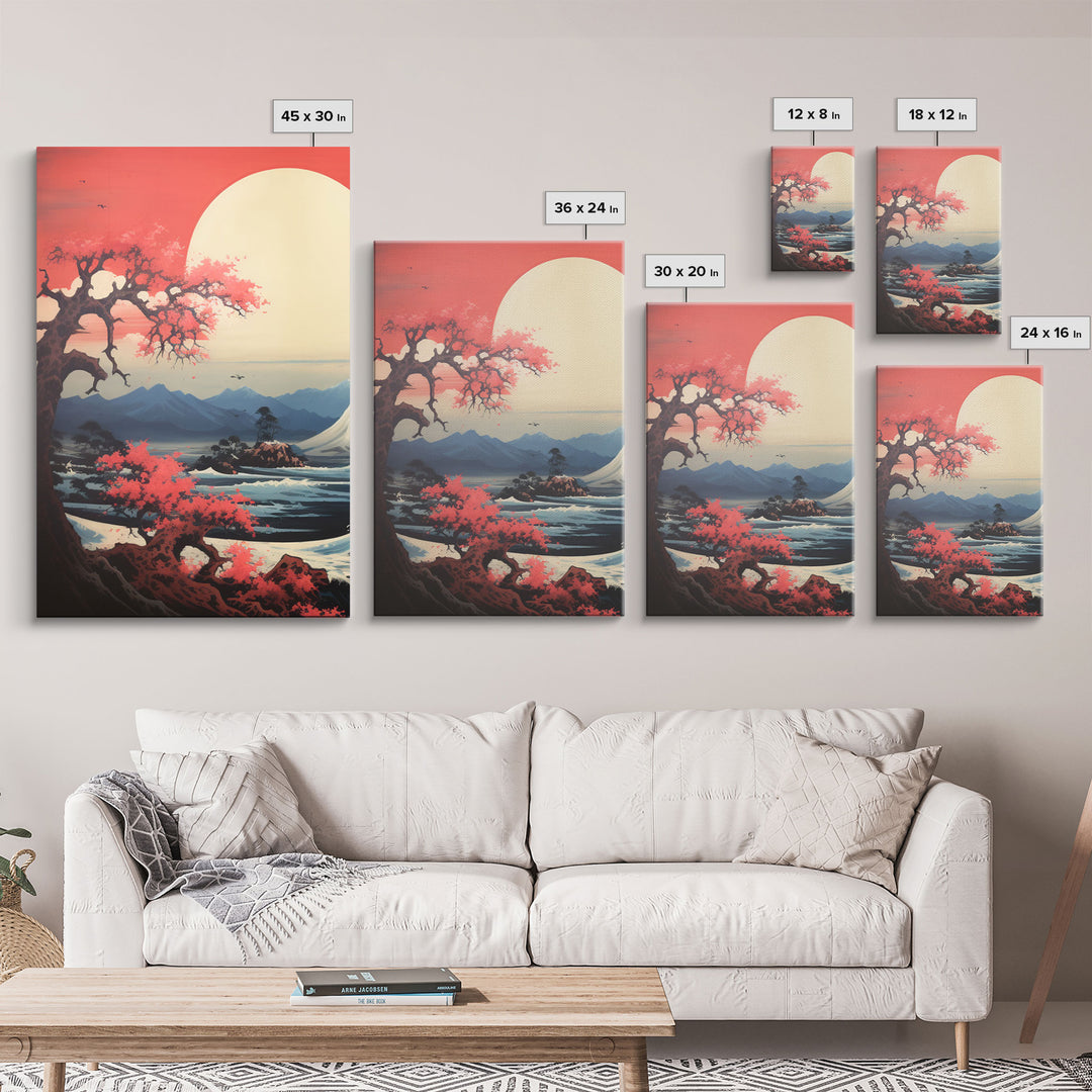 Japanese Ukiyo-e Mountains Sunset Set of 3 Prints, Japanese Ink Block, Ukiyo-e Wall Art, Living Room Art, Above Bed Decor, 3 Panel Print Set