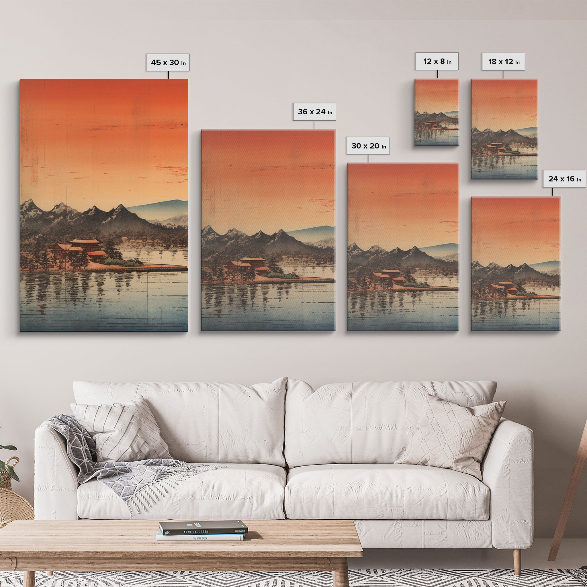 Lake Art Print, Volcano Wall Art, Asian Art, Japanese Wall Art, Canvas Print, Wall Art, 3 Piece Wall Art, Bookshelf Decor, Laundry Room Art